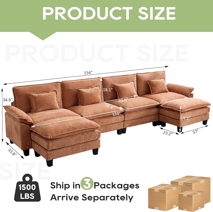 Oprisen 154" Modular Sectional Sofa, Comfy Cloud Couch Sectional Sofa - Image 7