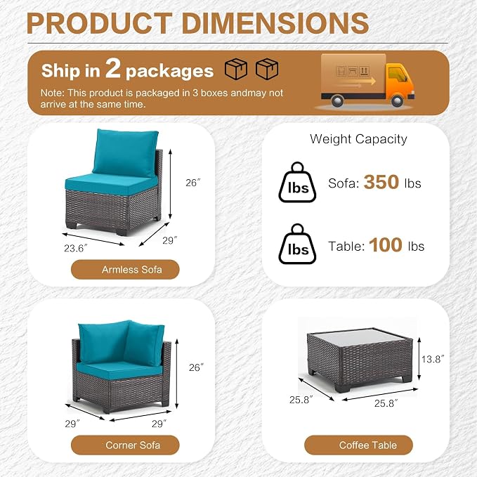 MOCHITO 7 Pieces Outdoor Patio Furniture Sets, All-Weather Sectional Sofa Dark - Image 5