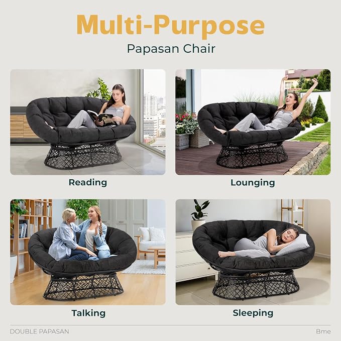 Bme Double Papasan Chair, 600lbs Capacity, Ergonomic Design, Soft Thick Fabric - Image 6