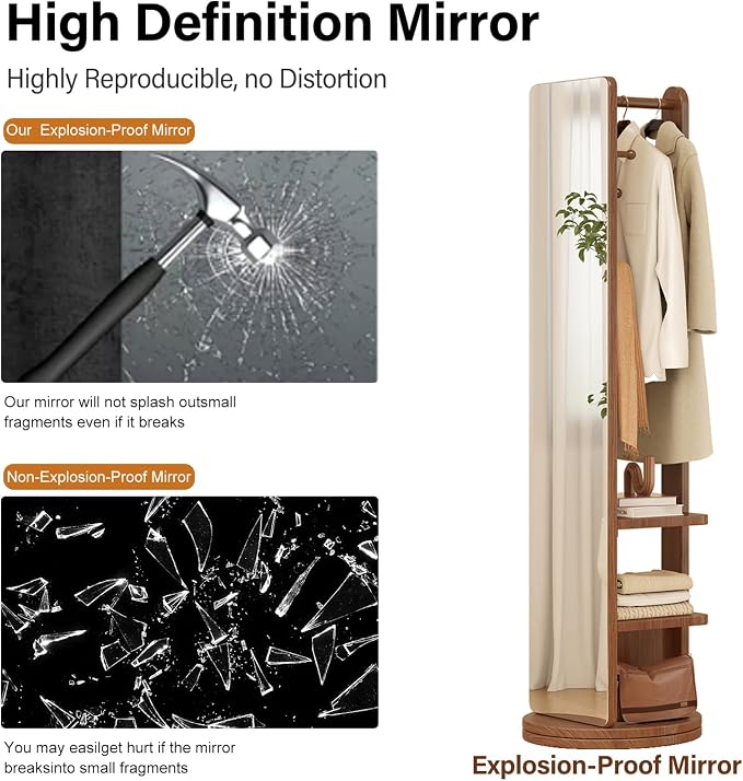WoodsWhisper Full Length Mirror Coat Rack Solid Wood Floor Mirror 66"x12" Full - Image 9