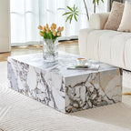Faux Marble White Coffee Table, Rectangle MDF Living Room Table, Center Table - Image 8