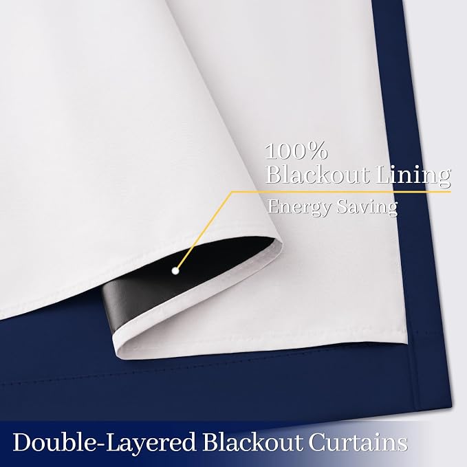 Yakamok Navy Blue 100% Blackout Curtains 84 Inches Long 50" Wide, 2 Panels | - Image 4