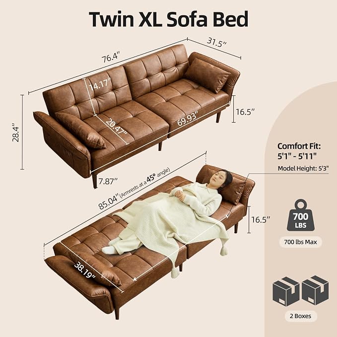 HALLYBEE 85” Futon Sofa Bed, Sleeper Sofa, Small Couch - Image 2