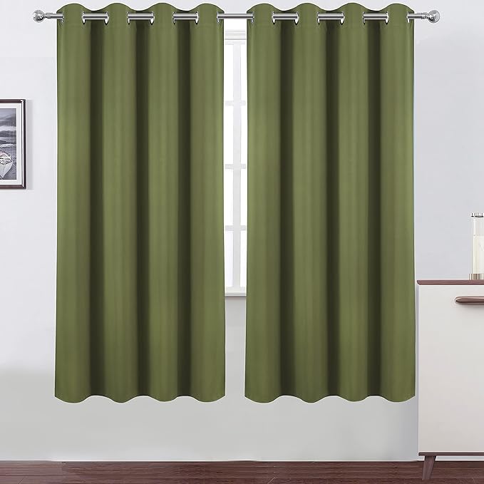 Olive Green Thermal Blackout Curtains/52 x 72 Inch/Set of 2 Panels Room by Lemomo