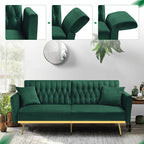 70” Velvet Futon Sofa Bed w/Adjustable Backrests and Armrests, Convertible - Image 6