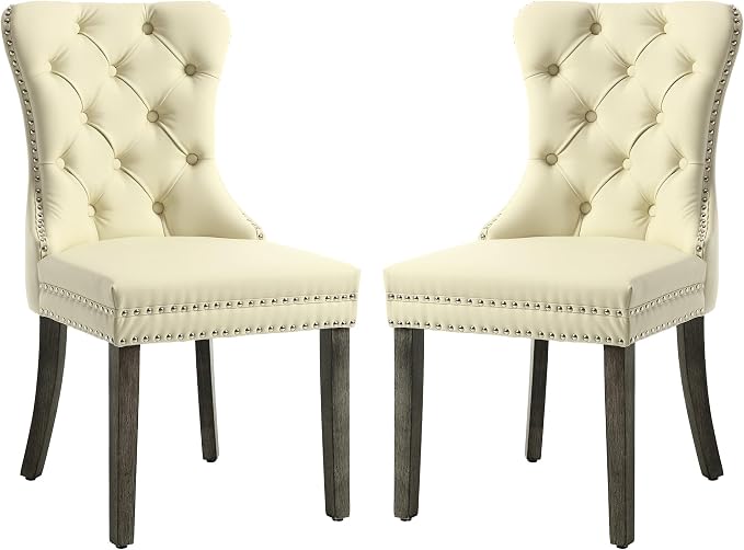 KCC Faux Leather Dining Chairs Set of 2, Upholstered High-end Tufted Dining by KCC