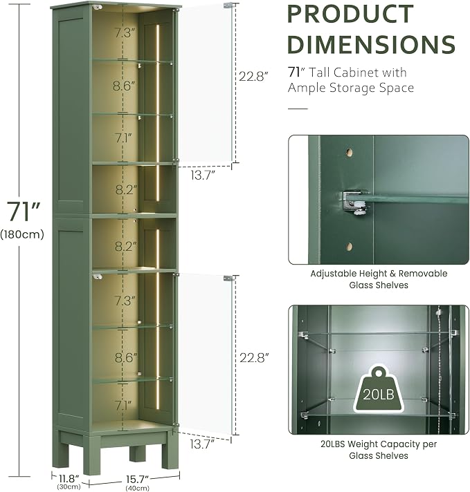 Glass Display Cabinet, 8-Tier Curio Cabinets - Image 3