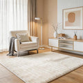 Creamy White Rabbit Striped Plush Rug 3'x5', Fluffy Faux Fur Shaggy Area Rug by CHOVY