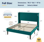 Allewie Full Size Bed Frame/Velvet Upholstered Platform Bed/Vertical Channel - Image 2