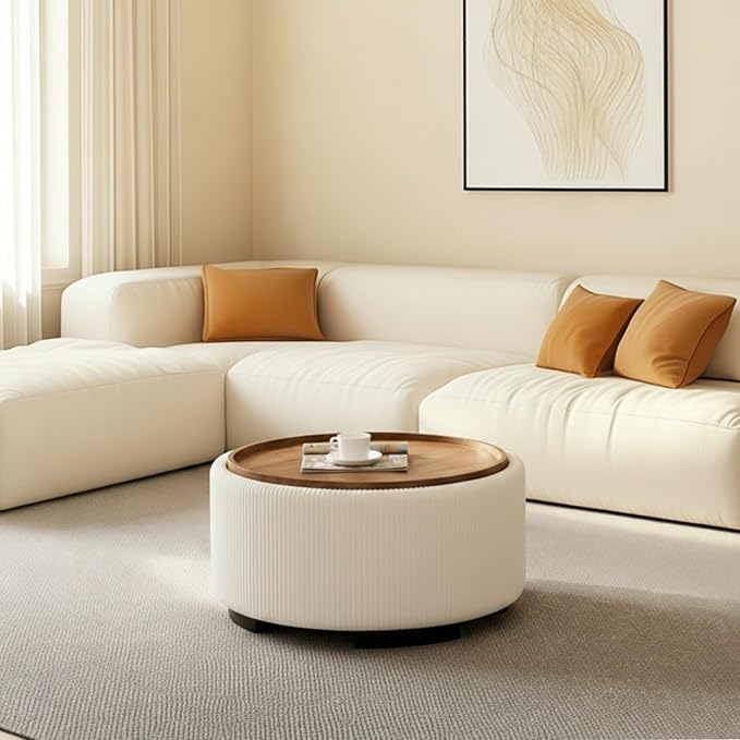 29.5 Inch Round Storage Ottoman Coffee Table, Modern Circle Coffee Table - Image 3