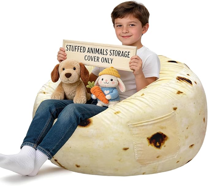Lukeight Burrito Stuffed Animals Storage Bean Bag Chair Cover by Lukeight