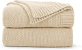 CozeCube Light Beige Seed Stitch Throw Blanket 50"x60", Farmhouse Decor | by CozeCube