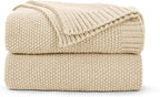 CozeCube Light Beige Seed Stitch Throw Blanket 60"x80", Farmhouse Decor | by CozeCube