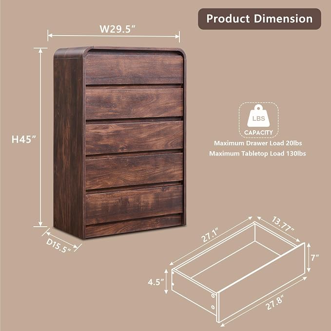 Aitjunz Modern 5 Drawers Dresser - Image 2
