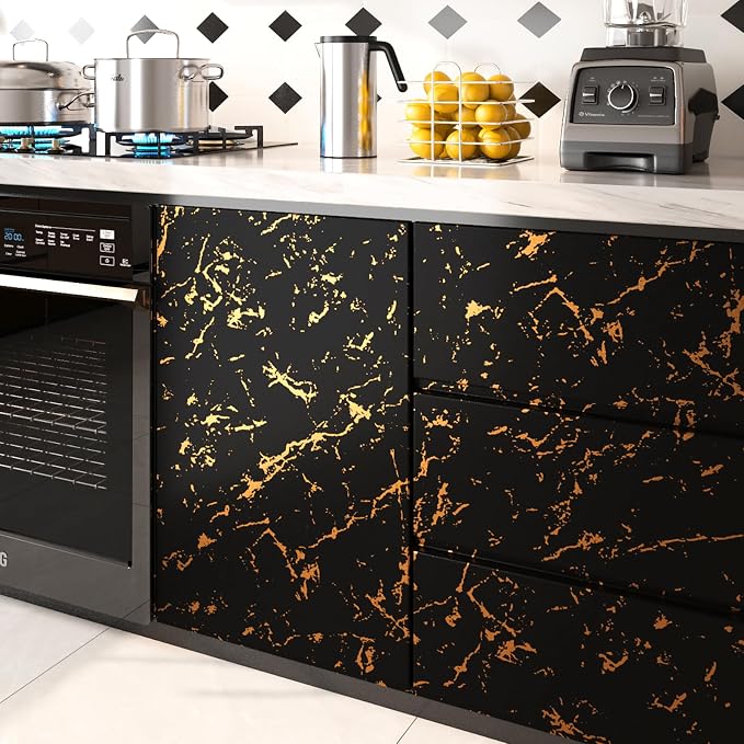 FunStick 36"x200" Wide Gold Black Peel and Stick Wallpaper - Image 4