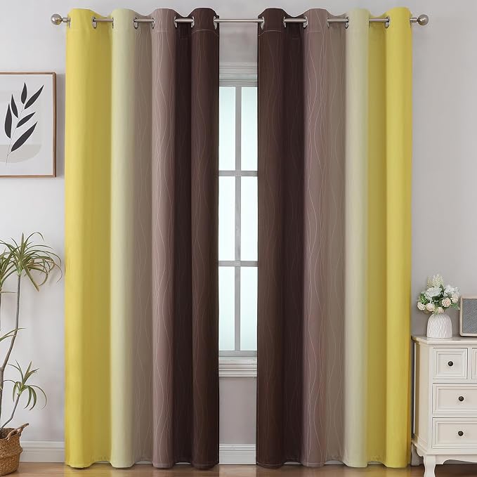 Brown and Yellow Blackout Curtains 52Wx84L Inch 2 Panels | Thermal Insulated - Image 2