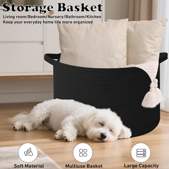 115L Extra Large Blanket Basket, Woven Rope Laundry Basket Hamper - Image 6