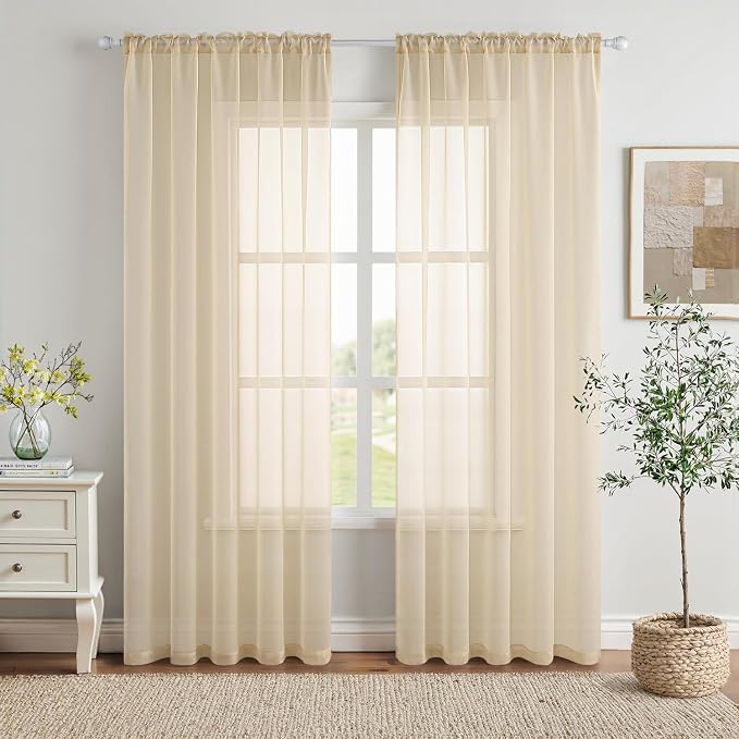 MIULEE 2 Panels Sheer Curtains for Living Room 54 X 84 Inches Cream | Window by MIULEE