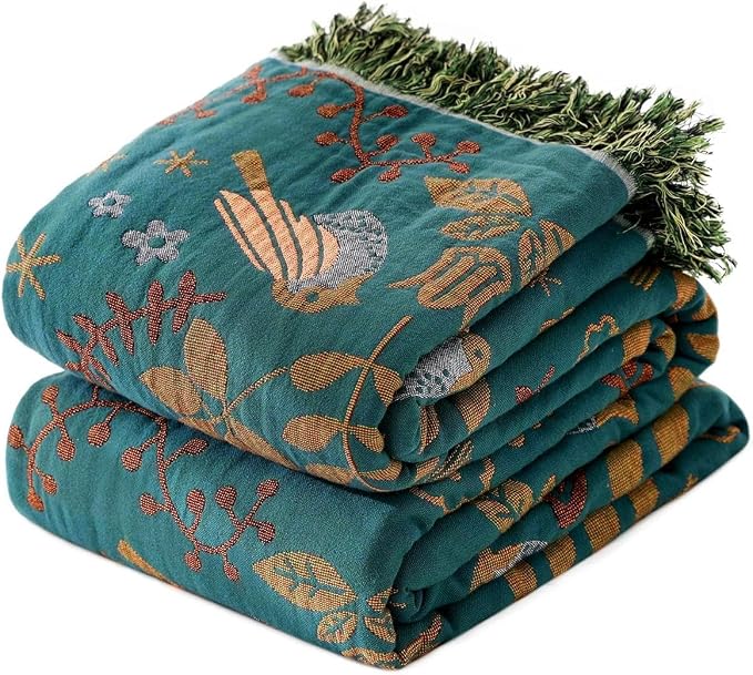 LUTBM Boho Throw Blanket for Couch 100% Cotton Soft Birds and Floral Double by LUTBMFindYourFreeSpiritatHome