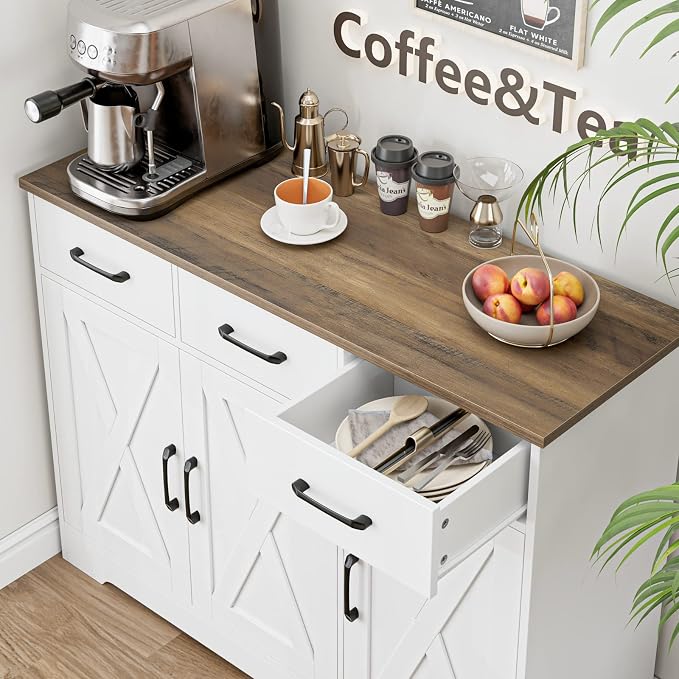 HOSTACK Modern Farmhouse Sideboard Buffet Cabinet, Barn Doors Buffet Storage - Image 7