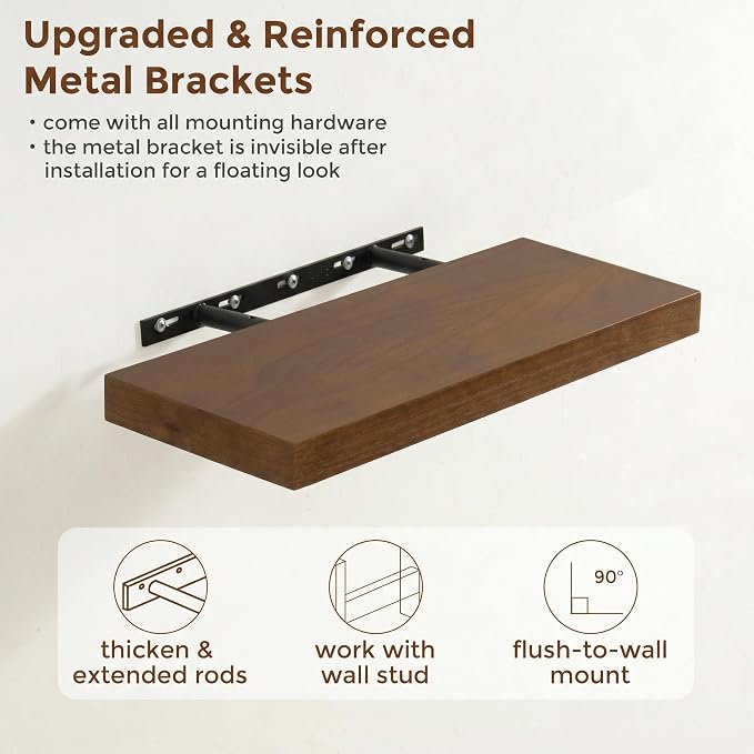 fuqing 20 Inch Floating Shelves | 6.7 Inch Deep Dark Wood Floating Shelves - Image 5