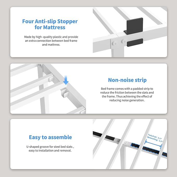 ROIL 4 Inch White Full Bed Frame - Image 4