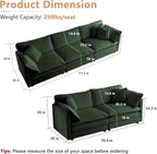mikibama Luxury Oversized 3 Piece Sofa Set, 2 Pieces of 2 Seater and 1 Piece of - Image 2