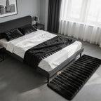 Black Rabbit Striped Plush Rug 2'x6', Fluffy Faux Fur Shaggy Area Rug - Image 2