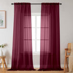 Burgundy Sheer Curtains for Bedroom Living Room 96 Inches Long 2 Panels by WelvetBLK