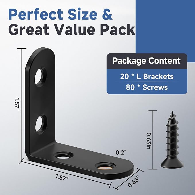 20PCS Black L Brackets, Stainless Steel Corner Brace - Image 2
