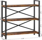 3 Tier Bookshelf 31.49" Width, Wood and Metal Etagere Bookcase, Vintage - Image 3