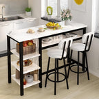 AWQM 3-Piece Bar Table and Chairs Set, Modern White Faux Marble Table by AWQM