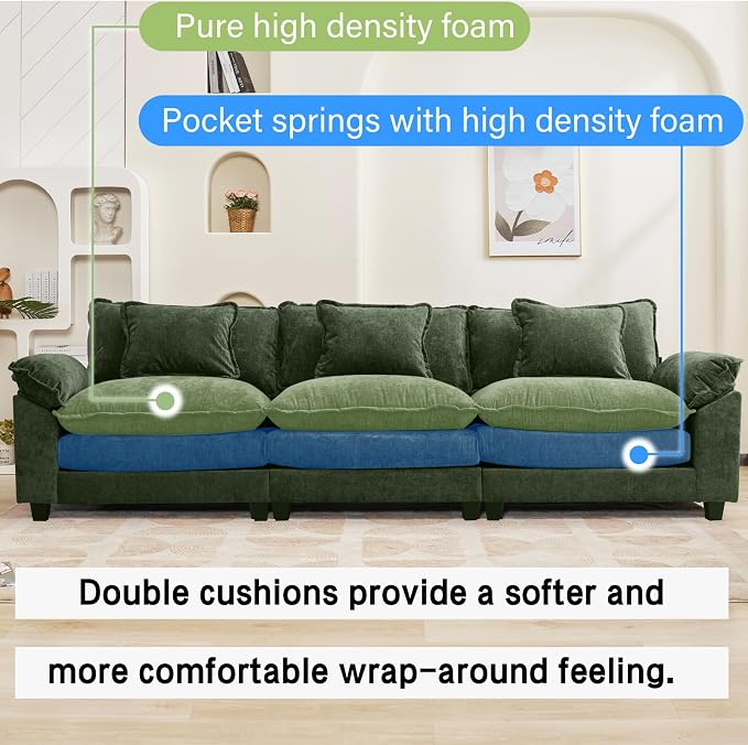 Oprisen 120" Modular Sectional Sofa, Comfy Cloud Couch Sectional, Chenille Sofa - Image 3
