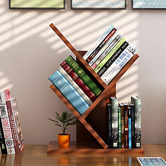 Godferyxin Tree Bookshelf, Small Bookshelf, 3 Tier Wood Mini Book Shelf and - Image 9