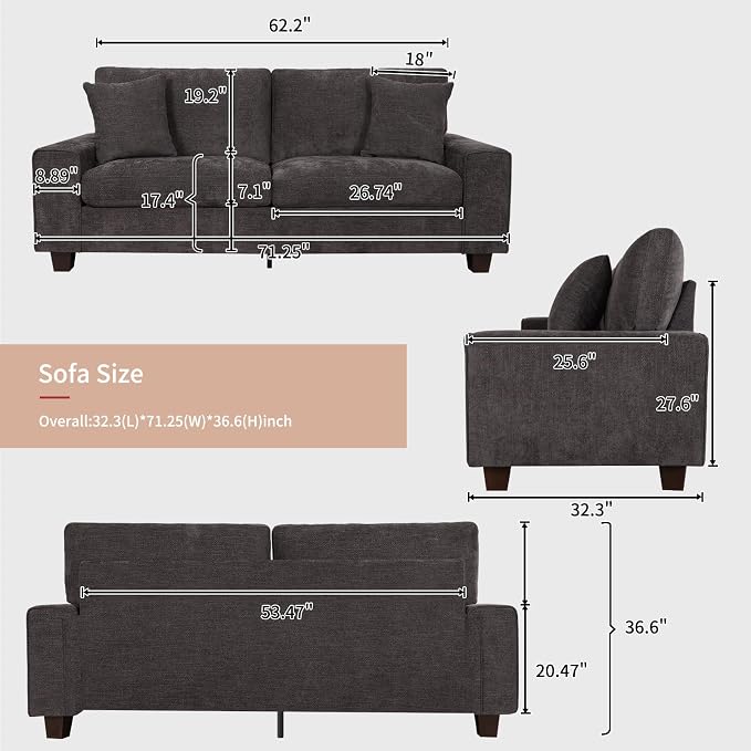 DOPEDIO Modern Loveseat Sofa for Living Room, Chenille Recliner, Removable Cover - Image 2