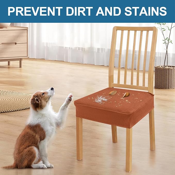 Smiry Waterproof Seat Covers for Dining Room Chairs Set of 8, Stretch Jacquard - Image 6
