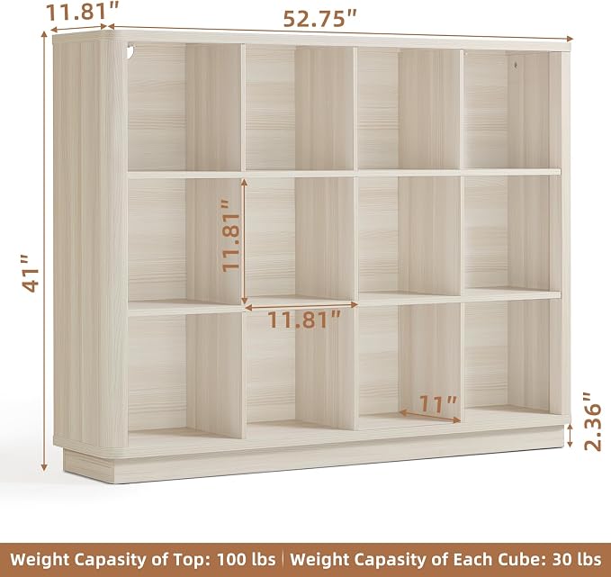 Joaxswe 12 Cube Storage Organizer, Wood Floor Standing 3-Tier Cubby Bookcase - Image 3