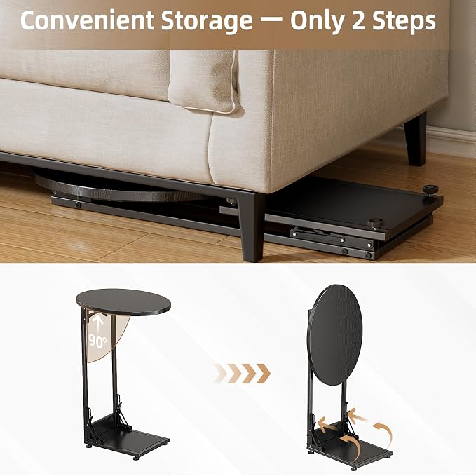 Elbourn Folding Side Table End Couch Tables, C-Shaped End Table - Image 9