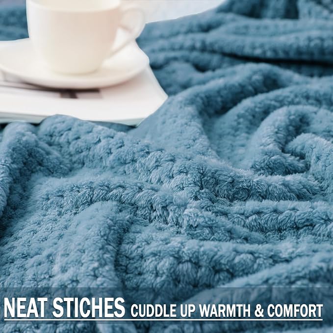 Exclusivo Mezcla Soft Waffle Fleece Bed Blanket Twin Size, Slate Blue | - Image 6