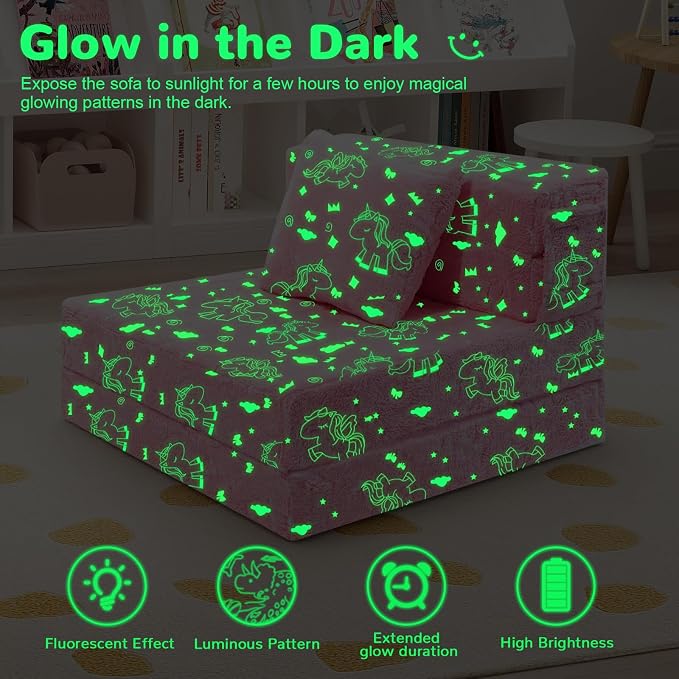 MeMoreCool Glow Pink Unicorn Tri-fold Sofa Bed - Image 8