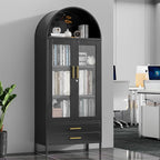 73" Tall Display Cabinet with Glass Doors and 2 Drawers, Metal Arched Cabinet - Image 5