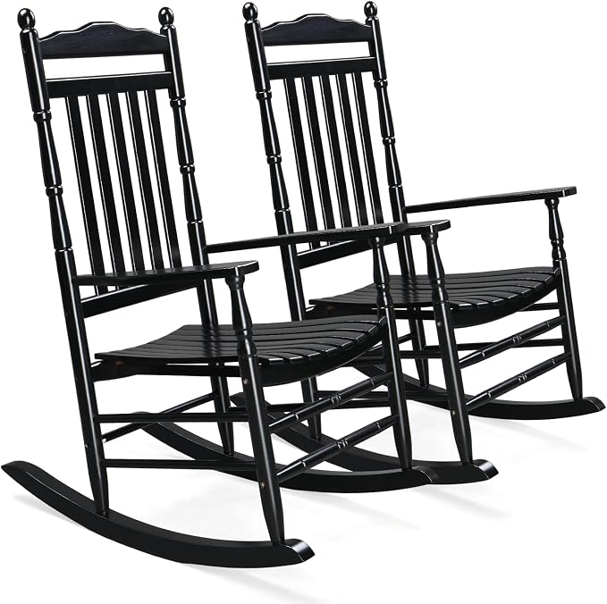 VINGLI Wooden Rocking Chair Outdoor Set of 2, Patio Rockers by VINGLI