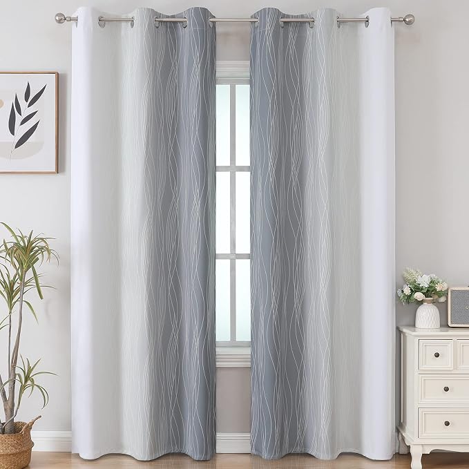Grey and Greyish White Ombre Blackout Curtains - Image 2