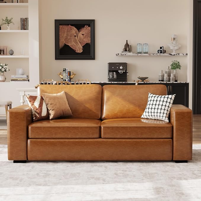 ABCASA Loveseat Set of 2, Living Room Furniture Set, Oversized Faxu Leather Sofa - Image 9