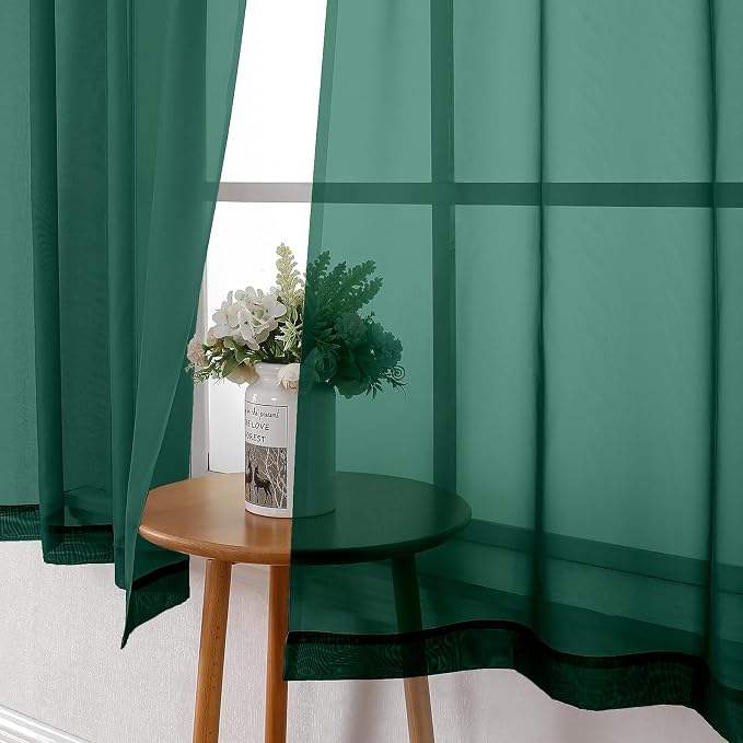 Hunter Green Sheer Curtains 78 Inches Long 2 Panels, Airy Voile Solid Curtains - Image 7