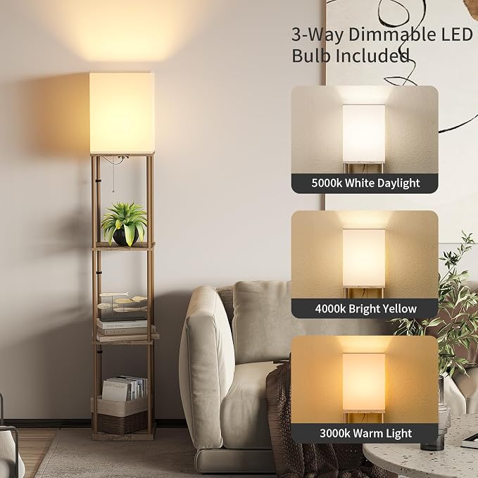 SUNMORY Floor Lamp with Shelves, Modern Square Shelf Lamps, Display Shelf - Image 2