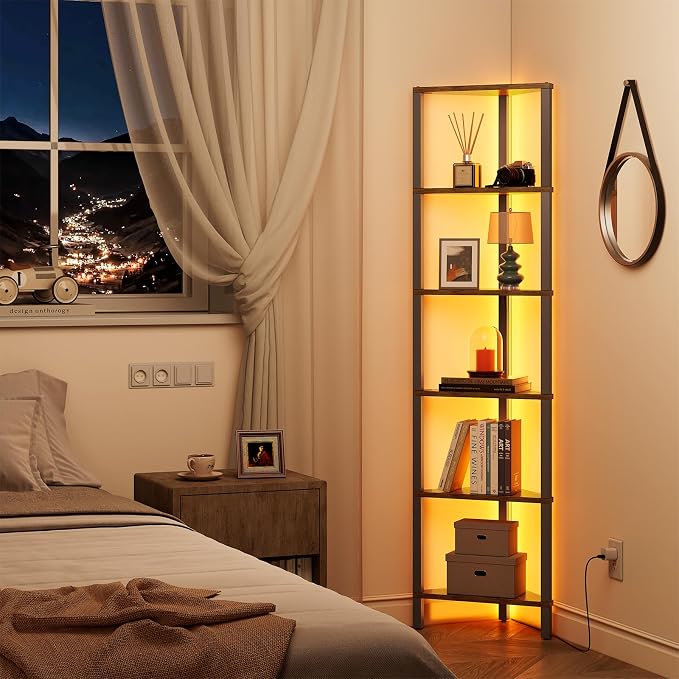 TUTOTAK Corner Shelf with LED Light, 6-Tier Corner Bookshelf - Image 3