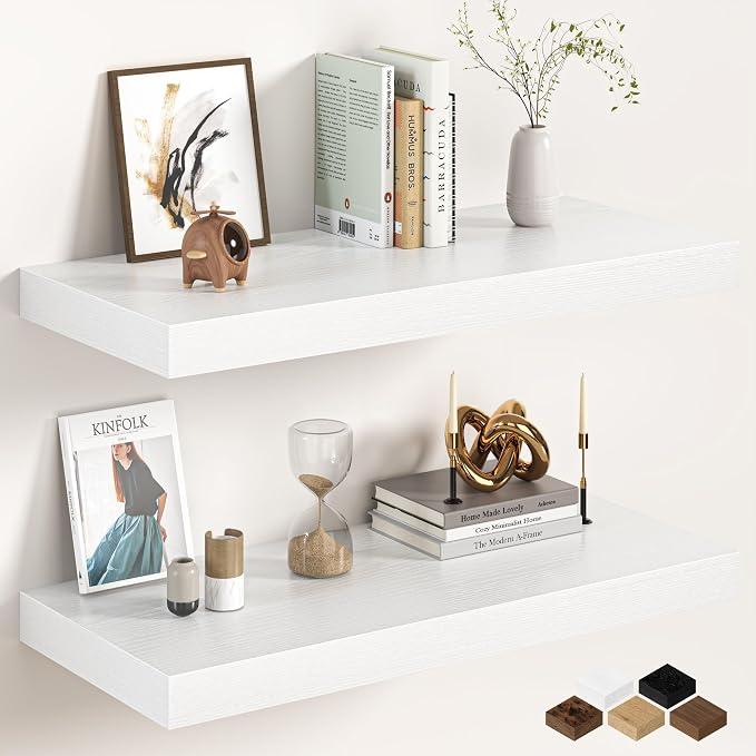 32Inch White Floating Shelves for Wall, 12 Inch Deep Shelves for Bedroom by FunMemories