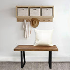Home Soft Things Natural Old Pine Wood Rectangle Entryway Bench, Sturdy Hand - Image 2