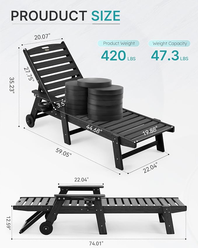 Patio Chaise Lounge Chair Set of 2, Oversize Lounge Chairs - Image 2